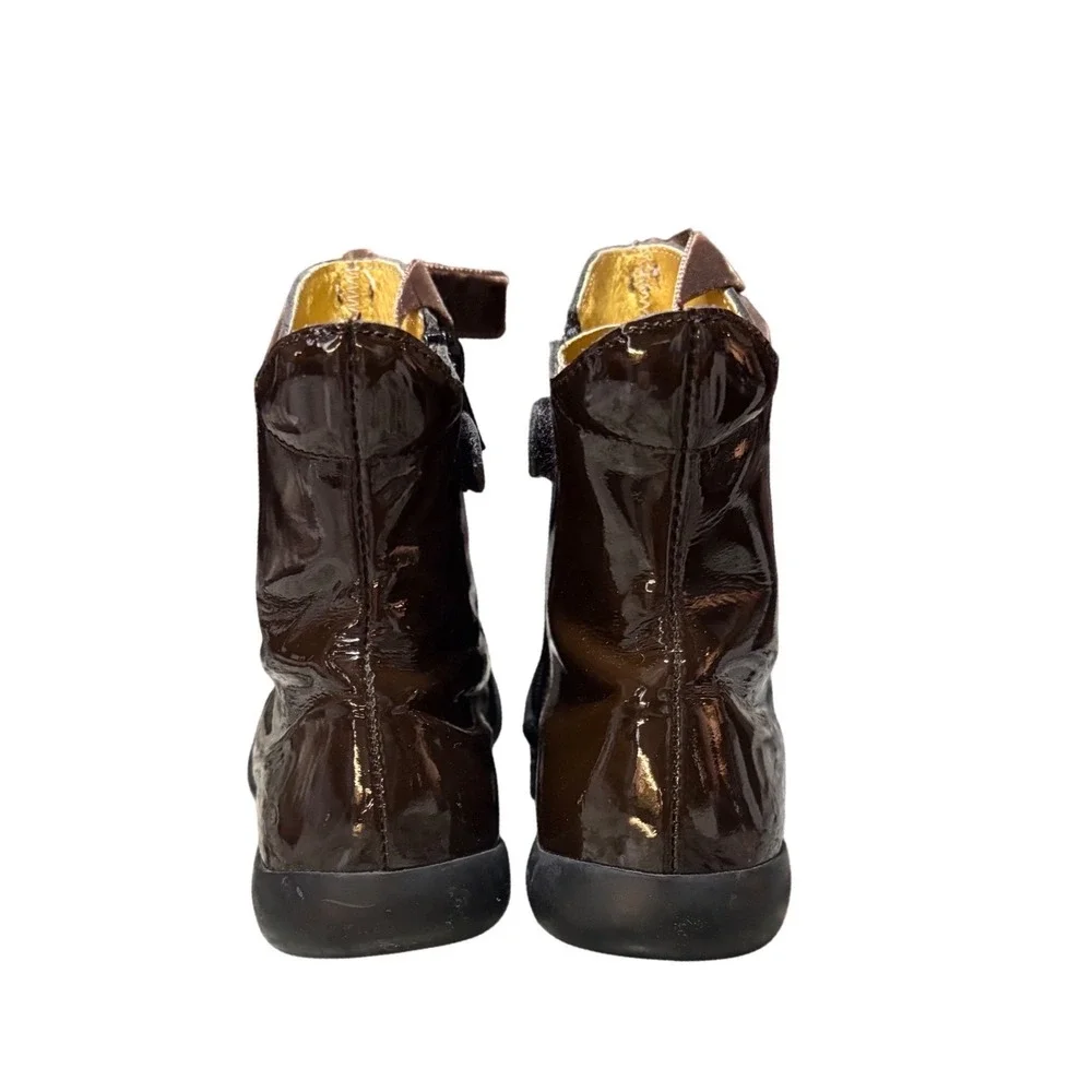 Mod8 Patent Leather Boots Kids Size 30 Brown‎ Good Velvet Ribbon Lace Zip Combat